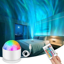 2-in-1 Northern Lights Projector, 16-Color Aurora Night Light with Remote, USB Rechargeable Galaxy & Ocean Wave Light – Compatible with Kids, Teens,
