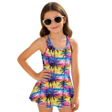 Swimsuit One Piece for Girls Size 12-13 Beach Sport Palm Tree Sunset Skirted Bathing Suit Modest Bathing Suits Summer Swim Dress Beach Vacation