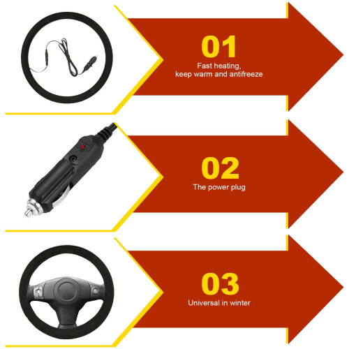 Θερμαινόμενο κάλυμμα τιμονιού 15", 12V, Universal Fit, Χειμερινό αξεσουάρ αυτοκινήτου – 2