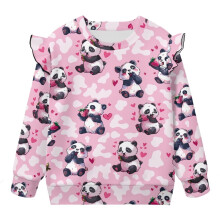 Sweatshirt Long Sleeve Crewneck Pullover Tops Kids Oversized Sweatshirts Ruffle Shoulder Adorable Panda Sweatshirt for Girls Fall Clothes 4-5T