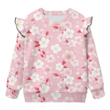 Girls Size 5-6 Cherry Blossom Pink Ruffle Sweatshirt, Long Sleeve Pullover, Soft Lightweight Crewneck Top
