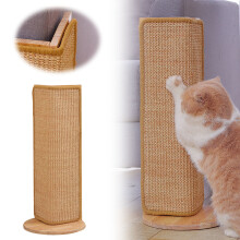 Wooden Corner Cat Scratcher with Sisal Mat, No-Drill Wall Mount, Sturdy Base, Yellow – 52x23cm, Compatible with Most Sofas