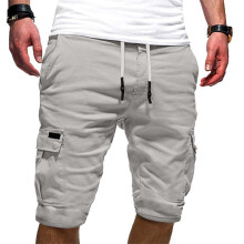 Men's Athletic Shorts – Pure Color, Loose Fit, Drawstring, Cargo Pockets, Compatible with Gym & Running – Khaki L