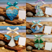 Crochta Gloine Mara Ribín Bogha Gorm – Seodra Sreinge Cósta, Seun Lámhdhéanta do Mhuince/Mála, Bronntanas do Leannán Trá, 3.14" (Ag luí
