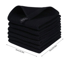Limited Edition 100% Cotton Waffle Kitchen Towels & Dish Cloths Set, Black, Soft/Absorbent, 9x7 in, with Hanging Hook, Machine Washable