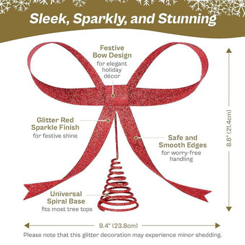 Valentine's Day Bow Tree Topper Red Glitter Adjustable 2