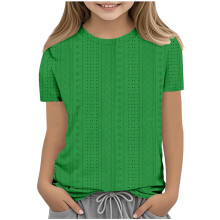 SYMOID Breathable Girls' Short Sleeve Shirts - Solid Color Crew Neck Tops for Daily Wear,Green,Size 5-6 T