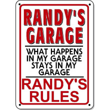 RANDY'S GARAGE Metal Sign NOVELTY Polystyrene Metal Sign GARAGE Man cave Size: 8 x 12 Inch