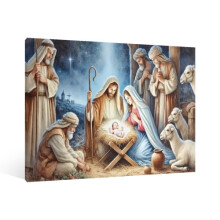 Vintage Jesus Nativity Canvas Wall Art, Christian Watercolor Decor – Compatible with Home, Living Room & Bedroom
