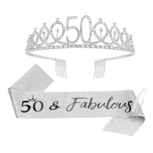 Sweet 50 Birthday Sash & Pearl Brooch Set – 3-Piece Women's Party Decoration, Compatible with Sweet 50 Themes
