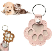 Leather Pet Memorial Keychain – Cat & Dog Hair Keepsake, Paw Charm Keyring for Bag/Purse, Compatible with Pet Hair Storage