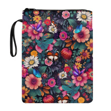 Butterfly Flower Pattern Book Sleeve Protector with Pocket Polyester Fabric Book Organzier Holder Book Sleeve Cover Washable Carrying Book Case