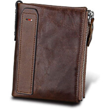 Men's Folding Double Zip Wallet RFID Blocks Retro Short Coin Purse