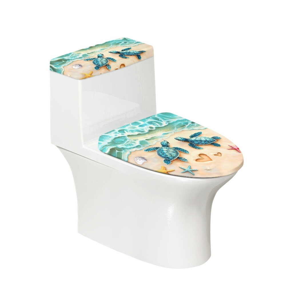Sea Turtle Toilet Lid Cover Set Dustproof Elastic Fabric 941196123978