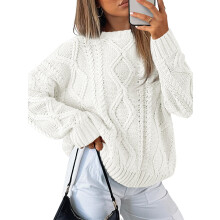 Polyester Fabric Women's Oversized Cable Knit Sweater Elegant Round Neck Design Warm And Comfortable Wear