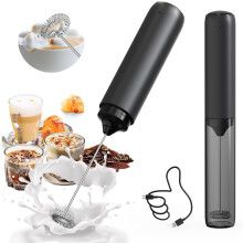 Rechargeable Milk Frother Handheld with Cover Electric Handheld Foam Maker Portable Drink Mixers for Matcha,Lattes and Cappuccino, Black