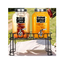 2-Pack 1 Gallon Glass Beverage Dispensers - Fruit Infuser & Stand For BBQ Party Wedding Events