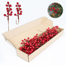 32-Pack 6.5" Artificial Red Berry Stems with Holly – Christmas Tree Decor, DIY Holiday Ornaments