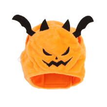 Cute Halloween Pumpkin Cat Hat Plush Skin-Friendly Tear-Resistant for Dogs Cats Orange