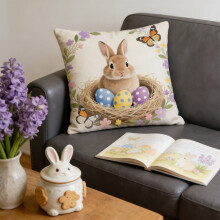 ZHMRFG Easter Bunny Short Lint Pillowcase – 17.71" Festive Decor for Living Room, Bedroom, Sofa, Bedside – Cozy & Easy Clean