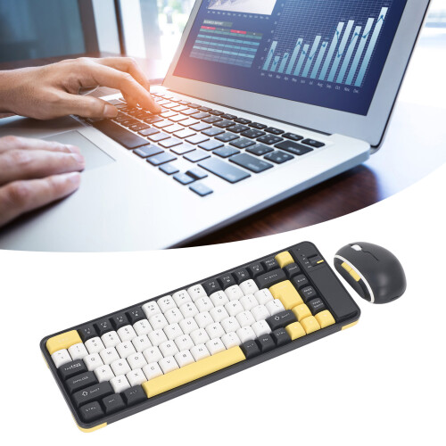 84-Key Wireless Keyboard & Mouse Combo, Yellow, Bluetooth & USB