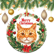 Orange Cat Ceramic Christmas Ornament 3 inch