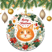 Orange Cat Ceramic Christmas Ornament 3" Double-Sided