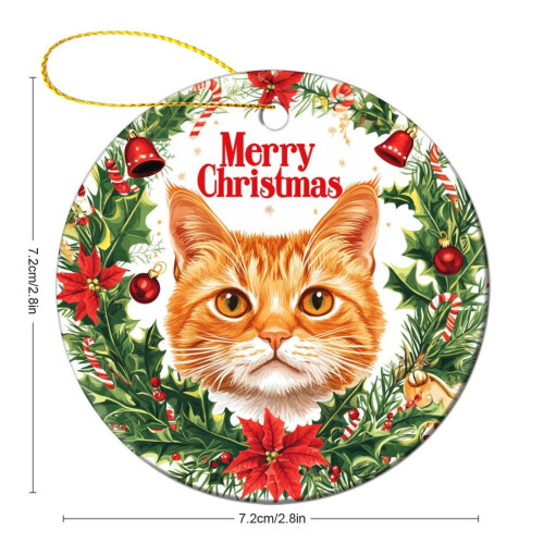Orange Cat Ceramic Christmas Ornament 3 inch 1