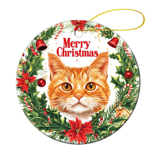 Orange Cat Ceramic Christmas Ornament 3 inch 2