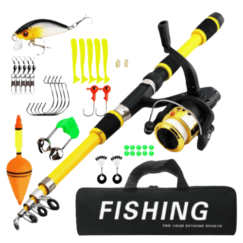 Telescopic Fishing Rod and Reel Combo 6ft Durable Fiberglass Travel Kit ...