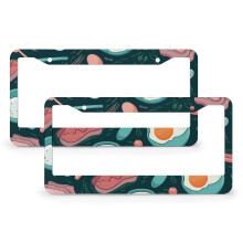Eggs And Bacon License Plate Frames 2 PCS Cute Food License Plate Frames Cover Holders for Women 2 Round Holes Aluminum License Plate Cover