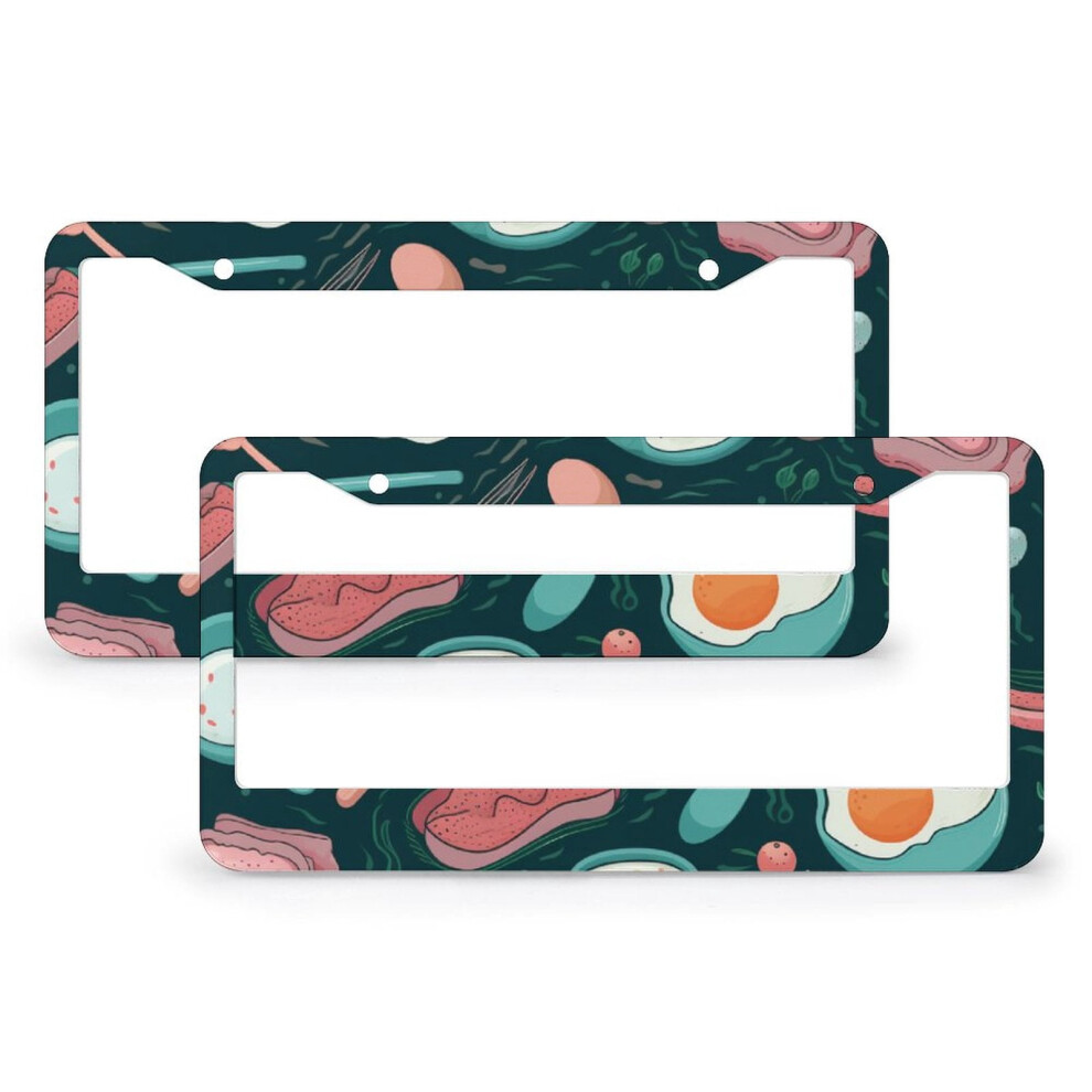 Eggs And Bacon License Plate Frames 2 Pcs Cute Food License Plate Frames Cover Holders For Women 2 Round Holes Aluminum License Plate Cover 9097180921912