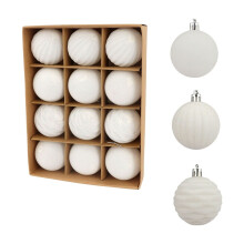 12-Pack Flocked Velvet Christmas Ornaments, 60mm Shatterproof Baubles for Tree, Wreath, Garland – White, compatible with standard hooks