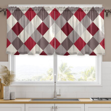Checkered Grid Pattern Curtains Sets Short Curtain Rod Pocket Half Window Cafe Farmhouse Tier 2 Panels 57"W x 36"L