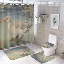 4-Piece Shower Curtain Set with Rugs, Duck Design, 72"x72", Lovely Animal Bathroom Decor