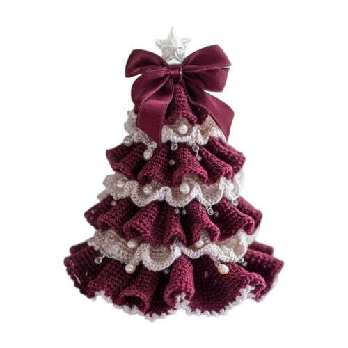 Crochet Christmas Tree Kit with Bows Ornament Set 1