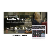 Mixer Audio Portatile A 6 Canali, Console di Missaggio, Scheda Audio con Interfaccia USB e 99 DSP, Alimentazione Phantom A 48 V, Spina USA