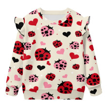 Girl Sweatshirt Pullover Hoodies Long Sleeve Shirts Ruffle Sleeve Heart Ladybug Sweatshirts for Girls O-Neck Graphic Fall Fashion Tops Size 4-5