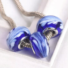 5pcs 14x9mm Murano Lampwork Glass Handmade European Charms Big Hole Beads DIY-51# Deep Blue