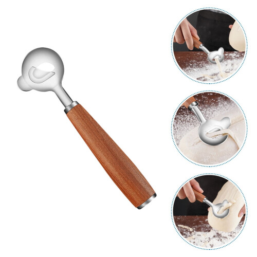 1Pc Brown Wooden Dough Cutter Dough Scraper with Ergonomic Handle for Kitchen Use