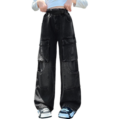 Girls' Winter Cargo Jeans with Lining, Straight Leg, 2