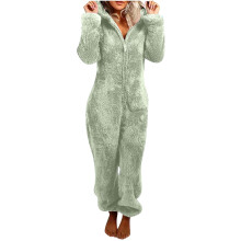 Women's Plush Hooded Bodysuit Plush Pajamas Long Sleeve Warm Flannel Bodysuit