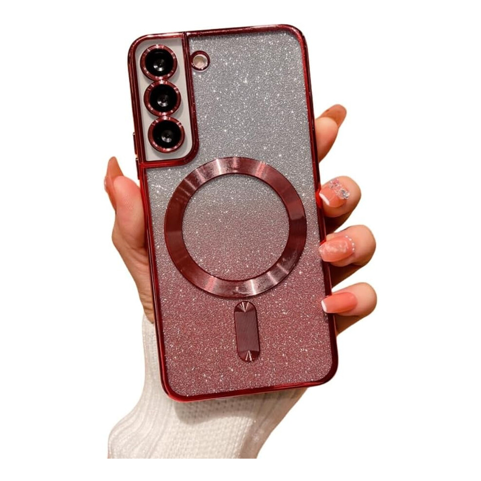 Gradient Glitter Electroplated Phone Case With Magnetic Suction, Compatible With Samsung Galaxy S23/S22/S21/S20 Ultra/Plus/Note20/Note10 (, S23 Red 9405492502789