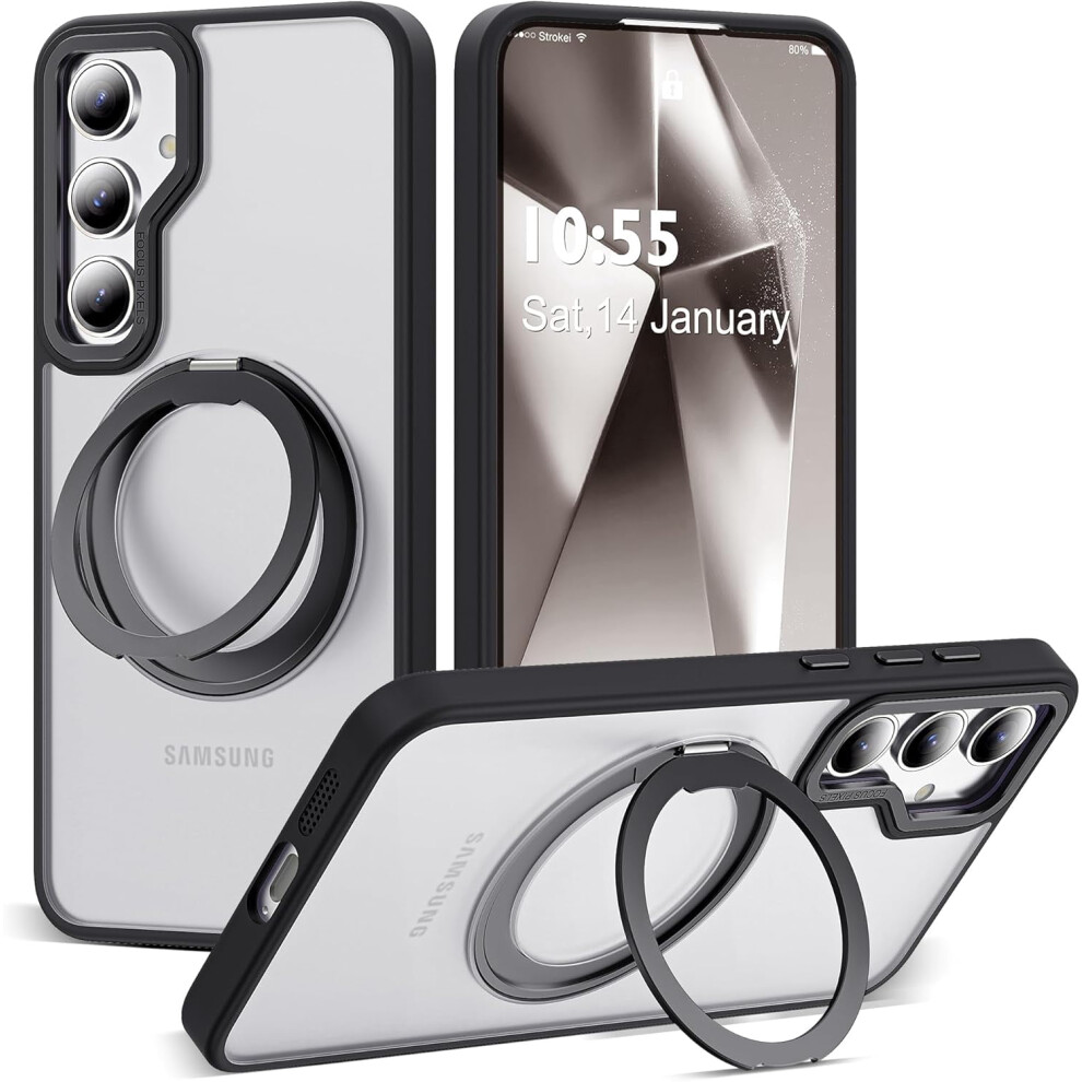 Samsung Galaxy S24 Case With 360 Rotatable Magnetic Ring Stand, Magsafe-Compatible, Military-Grade Drop Protection, Translucent Slim Black 9405492500594