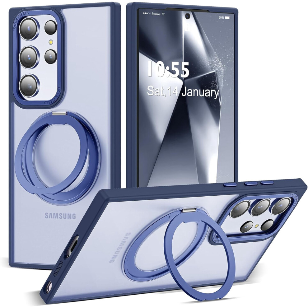 Samsung Galaxy S24 Ultra Case With 360 Rotatable Magnetic Ring Stand, Magsafe-Compatible, Military-Grade Transparent Protection, 6.8", Blue 9405492500860