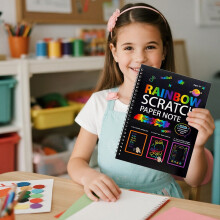 Rainbow Scratch Paper Craft Kits for Kids – Black Doodle Pads with Stylus, Party Favor Gift (4.3x5.1")