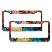 Colorful Autumn Maple Leaf License Plate Frames (2 PCS), Harvest Seasonal Orange, Stainless Aluminum, Compatible with US Vehicles