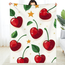 Cherry Pattern Flannel Blanket, 60x80in, Soft Warm Durable for Bed/Sofa/Travel/Camping – Multi-purpose Gift