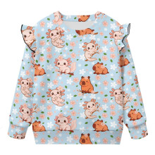 Toddler Ruffle Sleeve Fall Sweatshirt Cute Kids Newt Capybara Floral Pullover Hoodie 2-3T Casual Pullover Sweater Tops Shirts for Daily Wear & School