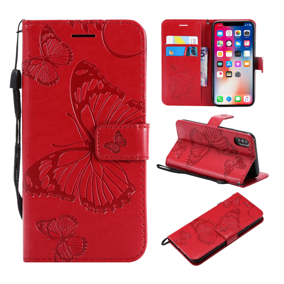 Pretty Retro Butterfly Flower Pu Leather Wallet Flip Case For Iphone Xr 6.1", Â Compatible With Iphone Xr Red 9341593726597